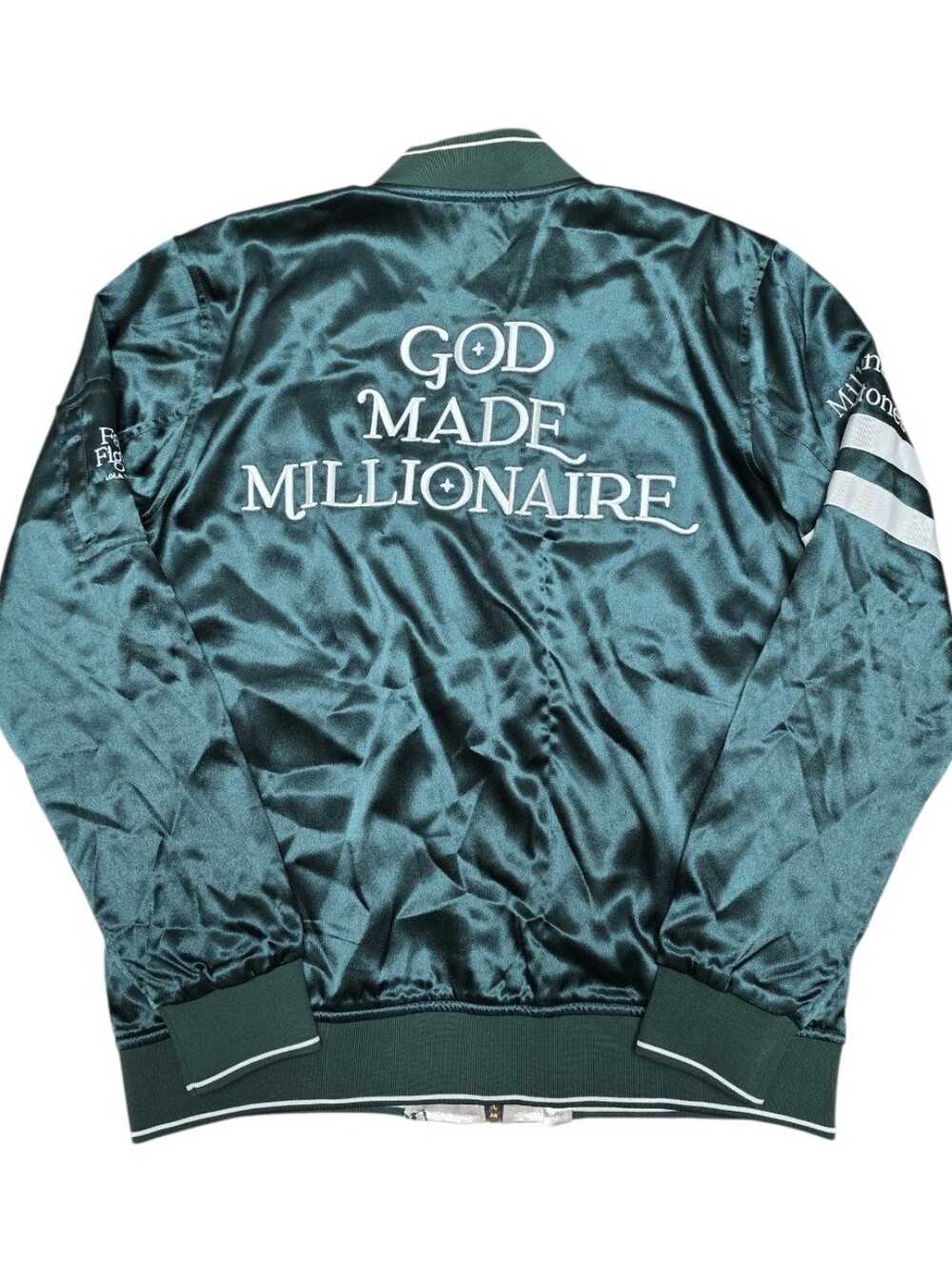 Faith Figures " God Made Millionaire" Geen & Gold Reversible Satin Jacket Sz L